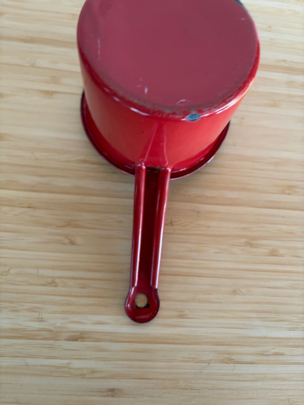 Vintage Red Enamelware Saucepan / Small Pot Rustic w/Spout Farmhouse - Picture 6 of 11